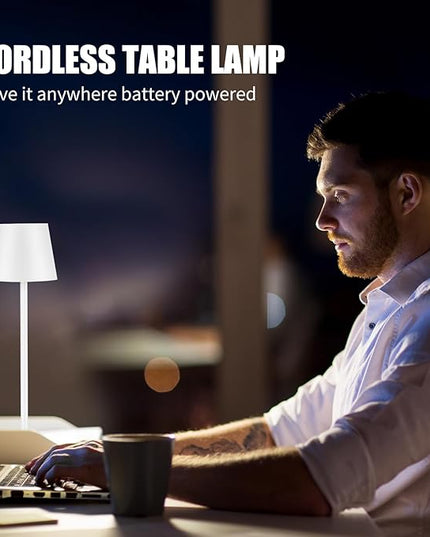 Cordless Table Lamps USB Rechargeable Simplicity Desk Lamp Built-in 4600 mAh Battery LED Battery Operated lamp with Touch Control Table lamp - Bedroom/Desk/Reading/Patio(White) - LeafyLoom