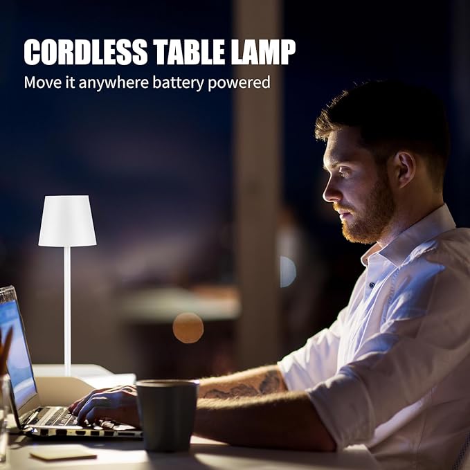 Cordless Table Lamps USB Rechargeable Lamp Simplicity Desk Lamp Built-in 4600 mAh Battery LED Battery Operated lamp with Touch Control Table lamp - Bedroom/Desk/Reading/Patio(2Pcs-White) - LeafyLoom