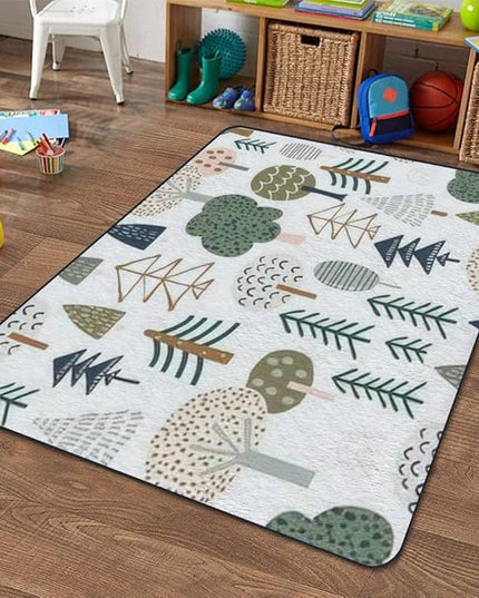 Soft Kids Play Area Rugs 3D Home Woodland Seamless Trendy Forest Texture Abstract Hand Drawn Tree Plush Rugs Non Slip Shaggy Carpets for Kids' Bedroom Classroom Playroom Nursery Décor 5'x8' - LeafyLoom