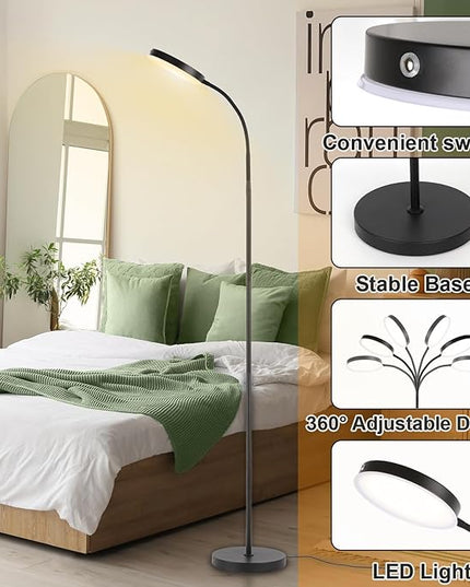 Floor Lamp, LED Floor Lamps for Living Room, Stepless Adjust Color Temperatures & Brightness Standing Lamp with Touch Control Tall Lamps Adjustable Gooseneck Reading Floor Lamp (Black) - LeafyLoom