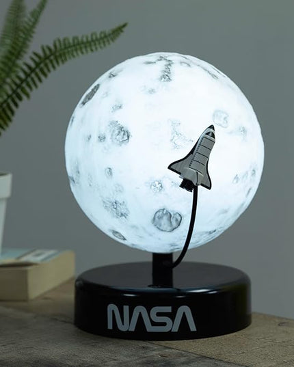 Fizz Creations NASA Inspired Moon Mood Light. Features a Realistic Cratered Effect and a Gentle Orbiting Rocket. Battery Powered. Portable. NASA Inspired Space Merchandise from - LeafyLoom