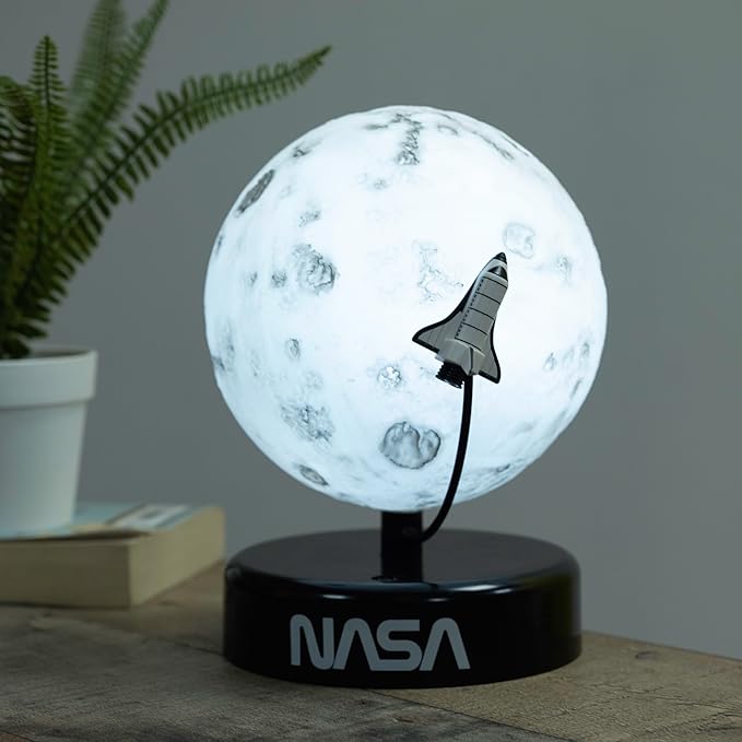 Fizz Creations NASA Inspired Moon Mood Light. Features a Realistic Cratered Effect and a Gentle Orbiting Rocket. Battery Powered. Portable. NASA Inspired Space Merchandise from - LeafyLoom