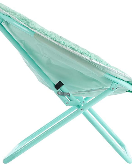 Faux Fur with Holographic Trim Foldable Saucer Chair, Teal - LeafyLoom