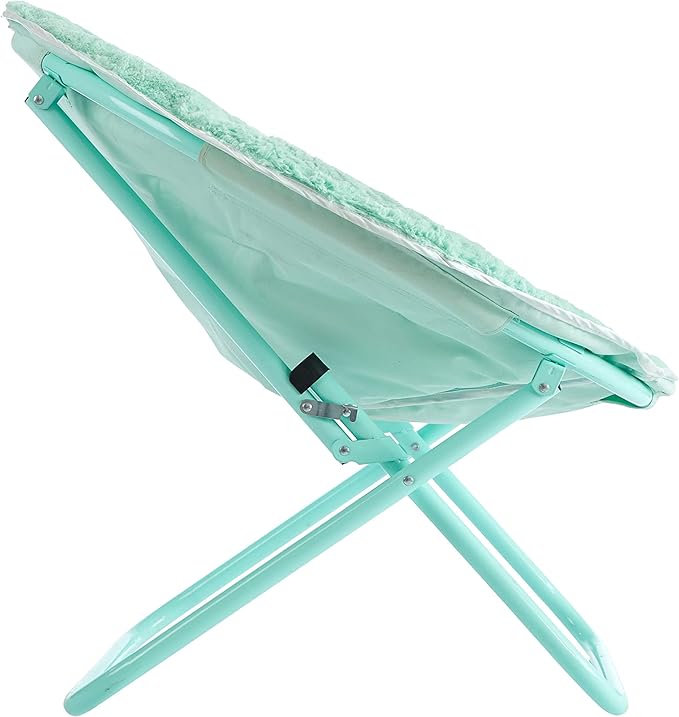 Faux Fur with Holographic Trim Foldable Saucer Chair, Teal - LeafyLoom