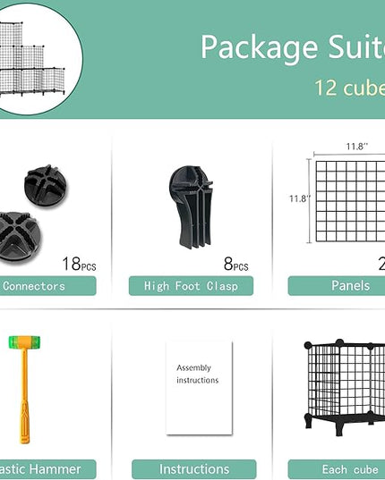 Wolizom Wire Cube Storage, Metal Grids Shelves Bookshelf, Stackable Modular Shelving Organizer, DIY Closet Bookcase Bookshelf, Grid Storage Shelf for Bedroom, Living Room, Office (Black, 6 Cube) - LeafyLoom