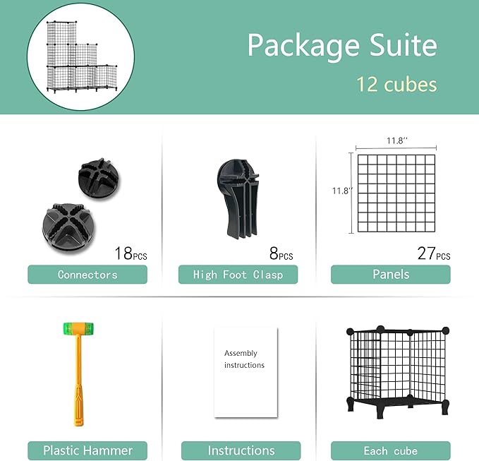 Wolizom Wire Cube Storage, Metal Grids Shelves Bookshelf, Stackable Modular Shelving Organizer, DIY Closet Bookcase Bookshelf, Grid Storage Shelf for Bedroom, Living Room, Office (Black, 6 Cube) - LeafyLoom
