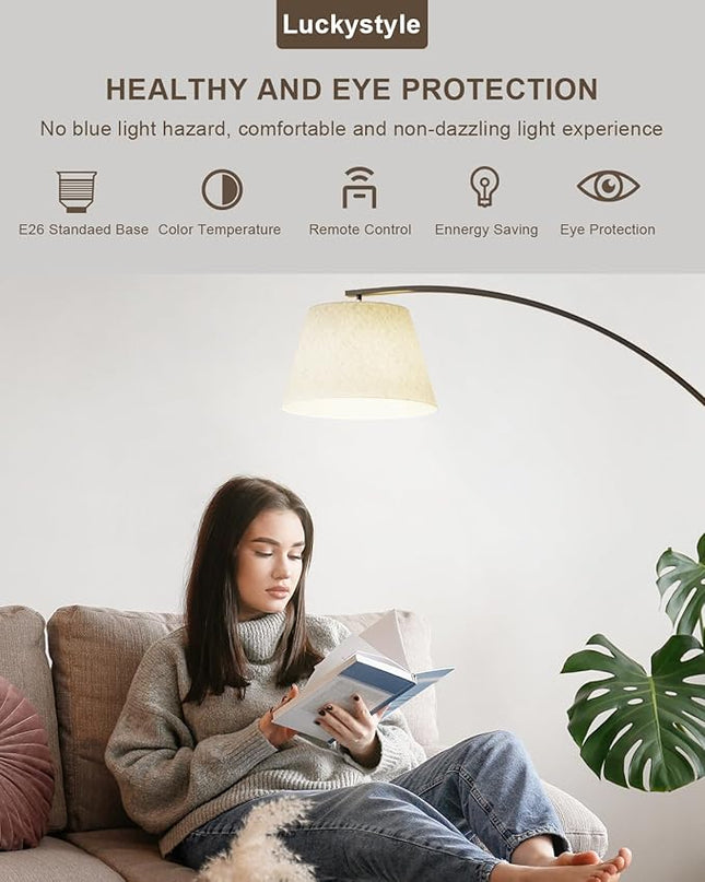 Arc Floor Lamps for Living Room,1200LM Super Bright 71 Inch Extra Tall Floor Lamp with Remote Control Dimmable 12W E26 LED Bulb,Adjustable Hanging Lamp for Bedroom with Foot Switch Black - LeafyLoom
