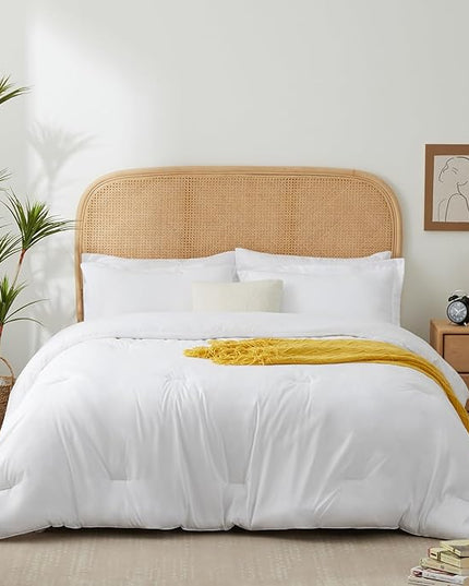 King Bed in a Bag 7 Pieces Bedding Comforter Set with Comforter and Sheets White King Bed Set with Sheets,Pillow Shams, Flat Sheet, Fitted Sheet and Pillowcases - LeafyLoom