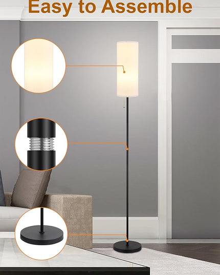 Floor Lamp for Living Room, Modern Standing Lamps with Lampshade, Minimalist Tall Lamp with Chain Switch for Living Room, Bedroom, Kids Room, Office,Standing Lamp LED Bulb Included (White Shade) - LeafyLoom
