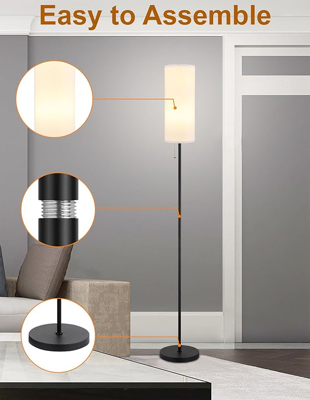 Floor Lamp for Living Room, Modern Standing Lamps with Lampshade, Minimalist Tall Lamp with Chain Switch for Living Room, Bedroom, Kids Room, Office,Standing Lamp LED Bulb Included (White Shade) - LeafyLoom