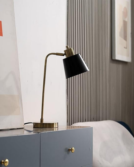 Globe Electric 61000055 18" Desk Lamp, Matte Brass Finish, Matte Black Metal Shade, Pivot Joint, On/Off Rotary Switch on Shade, E26 Base Bulb, Lamp for Living Room, Home Office - LeafyLoom