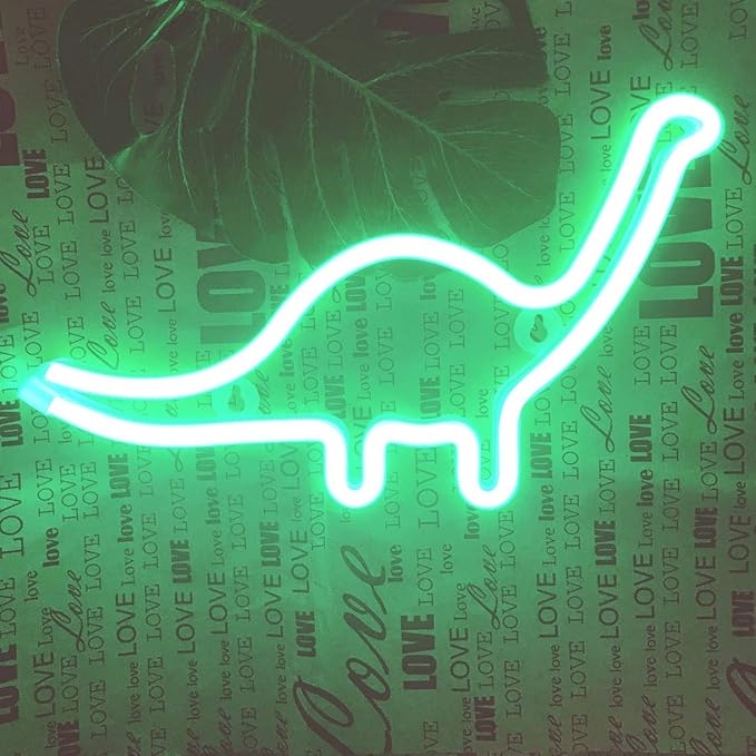 QiaoFei Dino Neon Light Sign, Dinosaur Decor Lamp Wall Art Sign for Kids Gift Battery or USB Operated Table LED Night Lights for Girls Bedroom,Living Room,Christmas,Party,Home Accessories - LeafyLoom