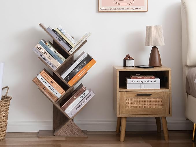 Labcosi 5 Tier Tree Bookshelf, Floor Standing Wood Tree Bookcase, Book Storage Rack for Books/CDs, Book Organizer Shelves for Home Office, Bedroom, Living Room - LeafyLoom