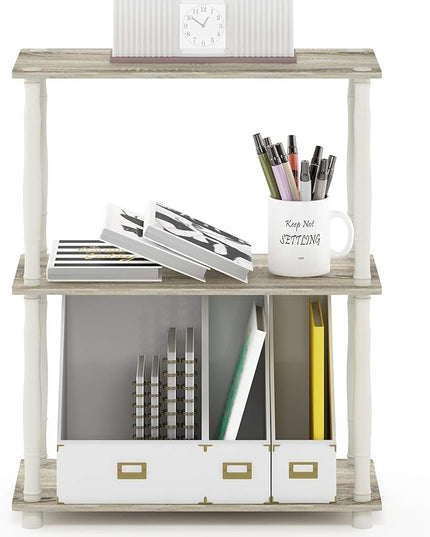 Furinno Turn-N-Tube 3-Tier Compact Multipurpose Shelf Display Rack with Classic Tube, Sonoma Oak/White - LeafyLoom