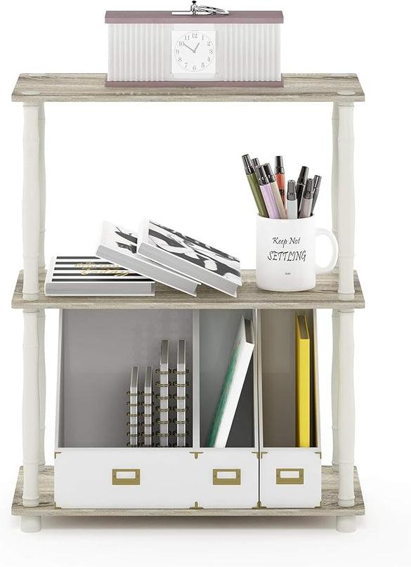 Furinno Turn-N-Tube 3-Tier Compact Multipurpose Shelf Display Rack with Classic Tube, Sonoma Oak/White - LeafyLoom