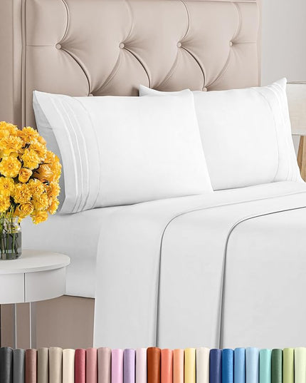 King Size 4 Piece Sheet Set - Comfy Breathable & Cooling Sheets - Hotel Luxury Bed Sheets for Women & Men - Deep Pockets, Easy-Fit, Extra Soft & Wrinkle Free Sheets - White Oeko-Tex Bed Sheet Set - LeafyLoom