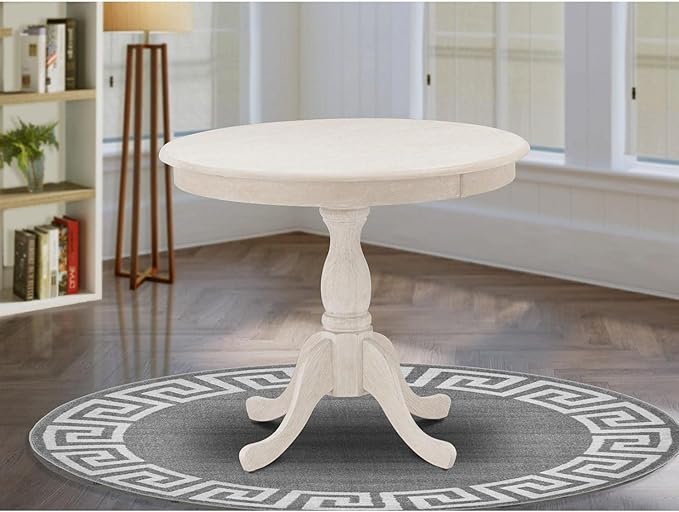 East West Furniture Antique Modern Kitchen Round Dining Table Top with Pedestal Base, 36x36 Inch, Butter Cream - LeafyLoom