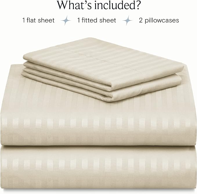 LuxClub Striped Sheets, 4 PC Striped Bed Sheets Twin Size for-Boys-and-Girls-Deep Pockets 18" Eco Friendly Wrinkle Free-Kids-Fitted Sheets Machine Washable Hotel Bedding (Twin XL, Cream) - LeafyLoom