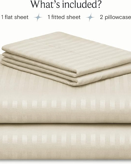 LuxClub Striped Sheets, 4 PC Striped Bed Sheets Twin Size, Deep Pockets 18" Eco Friendly Wrinkle Free-Kids-Fitted Sheets Machine Washable Hotel Bedding (Twin, Cream) - LeafyLoom