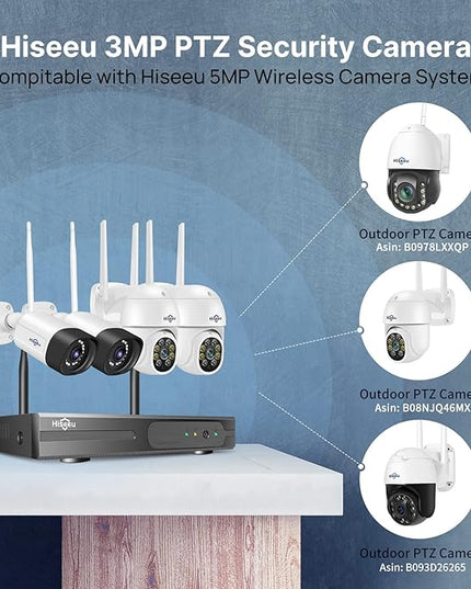 Hiseeu Security Cameras Wireless Outdoor System 5MP PTZ&Bullet Cameras IP66 Waterproof -Night Vision Motion Alert with 1TB Storage WiFi Security Camera No Monthly Fees Hiseeu