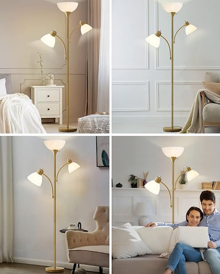 Luvkczc Torchiere Floor Lamps for Living Room, 3 Light Tree Floor Lamp, Gold Modern Tall Standing Lamps, Industrial Bright Floor Lamp for Bedroom, Office, Dresser, 3 LED Bulbs Included - LeafyLoom