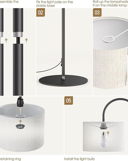Floor Lamps for Living Room - 12W LED Bulb Modern Standing Lamp with Linen lampshade, 3 Color Temperatures Corner Floor Lamp for Office Study Room, Tall Reading Light with Adjust Head - LeafyLoom