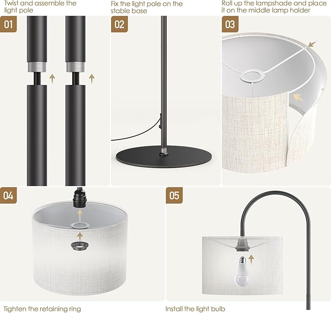 Floor Lamps for Living Room - 12W LED Bulb Modern Standing Lamp with Linen lampshade, 3 Color Temperatures Corner Floor Lamp for Office Study Room, Tall Reading Light with Adjust Head - LeafyLoom