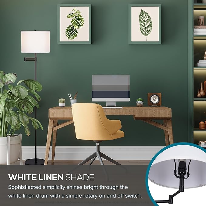 Catalina Lighting 24288-000 Traditional Swing Arm Floor Lamp for Office, Living Room, Dorm or Bedroom, Smart Home Compatible, Bulb Not Included, 60", Black - LeafyLoom