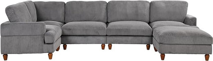 6 Seater Oversized Modular Sectional Sofa Convertible Sleeper Couch Bed with Movable Ottomans and Solid Wood Legs, Free Combination Corduroy Upholstered Lounge Sofabed for Living Room Office - LeafyLoom