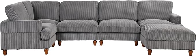 6 Seater Oversized Modular Sectional Sofa Convertible Sleeper Couch Bed with Movable Ottomans and Solid Wood Legs, Free Combination Corduroy Upholstered Lounge Sofabed for Living Room Office - LeafyLoom