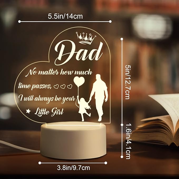 BeneCharm Fathers Day Night Light Gifts for Dad from Daughter and Son, Gifts for Dads Who Have Everything, Dad Birthday Gifts, Best Dad Ever Gifts- Engraved Night Light with Base - LeafyLoom
