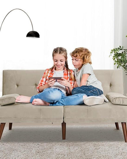 Shintenchi Futon Sofa Bed, Convertible Couch Bed Loveseat, Modern Futon Recliner Sleeper, Small Lazy Futon Set for Living Room, Office, Apartment, Beige - LeafyLoom