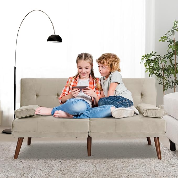 Shintenchi Futon Sofa Bed, Convertible Couch Bed Loveseat, Modern Futon Recliner Sleeper, Small Lazy Futon Set for Living Room, Office, Apartment, Beige - LeafyLoom