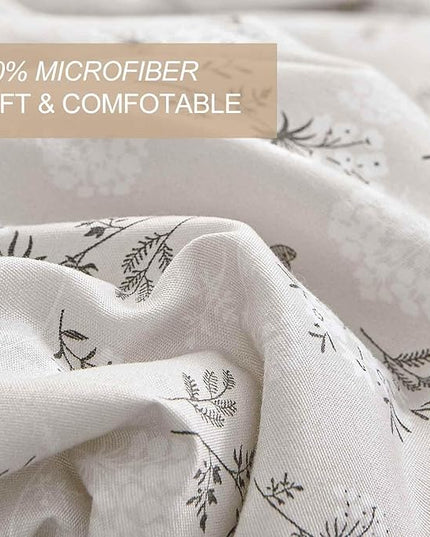 Nanko Beige Floral Comforter Set Queen Size 3 Pcs, Cream Tan Flower Print Pattern Soft Microfiber Down Alternative Duvet Insert, Farmhouse Bedding Sets Bed in a Bag for Women Men, 90 x 90 inch - LeafyLoom