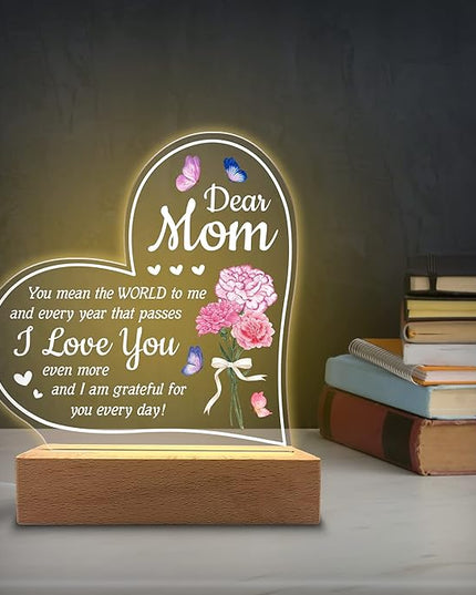 Acrylic Night Light Gift for Mother - You Mean The World to Me - Acrylic Light Gift for Mom from Son, Daughter on Mothers Day - Birthday Gifts to Mom - LeafyLoom