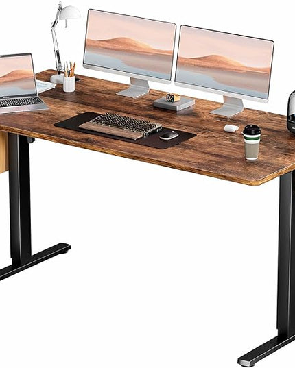 SMUG Electric Standing Desk, 63 x 24 Inch, Modern Style, Adjustable Height, 154 lbs Capacity, with Memory Presets, for Home Office, Rustic Brown - LeafyLoom