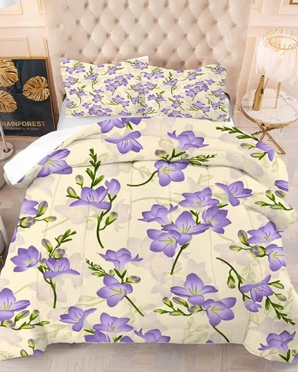 kxry Purple Flower Comforter Sets Bedding Sets Twin Size Comforter Set for Girls Women Kids 1 Comforter + 1 Pillow Case - LeafyLoom