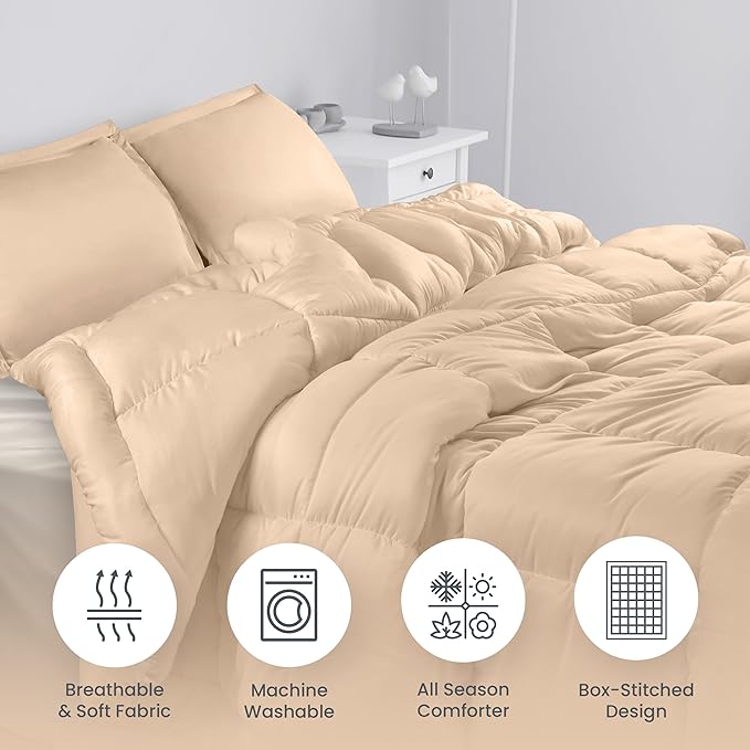 Utopia Bedding King Size Comforter Set with 2 Pillow Shams, Bedding Comforter Sets, Down Alternative Beige Comforter, Soft and Comfortable, Machine Washable - LeafyLoom