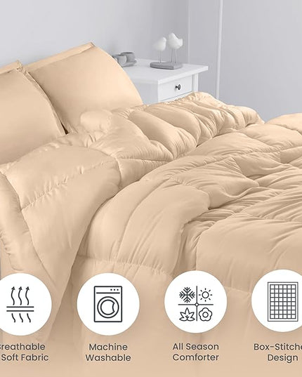 Utopia Bedding Queen Size Comforter Set with 2 Pillow Shams, Bedding Comforter Sets, Down Alternative Beige Comforter, Soft and Comfortable, Machine Washable - LeafyLoom