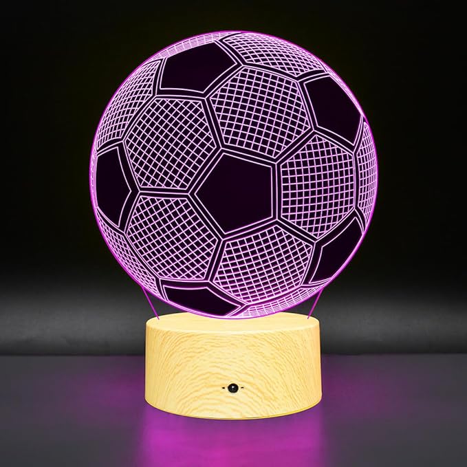 Soccer Gifts Light, Soccer 3D Illusion Lamp Best Gifts for Teen Boys Night Light for Kids Bedroom Room, Football Decor with Remote Control 7 Colors Changing Lights for Birthday, Halloween, Xmas Gift - LeafyLoom