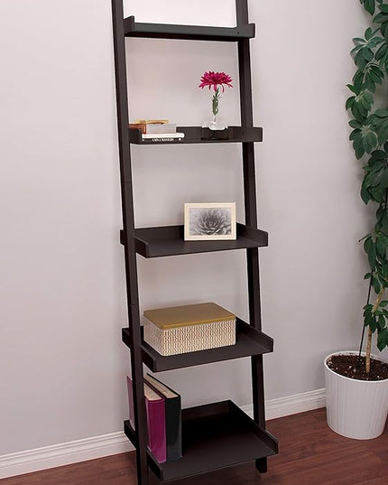 Kiera Grace Providence Hadfield 5 Tier Ladder Shelf, Leaning Bookshelf Storage Rack for Home, Office, 18" x 67", Medium Grey - LeafyLoom