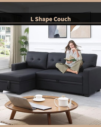 4-in-1 Modular Sofa Bed Convertible Living Room Furniture Sets Upholstered, L Shaped Sectional Comfy Couch with Reversible Storage Chaise for Apartment, Studio, Office, Dark Gray-5 - LeafyLoom