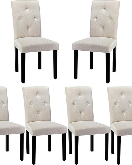 VECELO Upholstered Dining Chairs Set of 6 Modern Fabric and Solid Wood Legs & High Back for Kitchen/Living Room-Beige - LeafyLoom