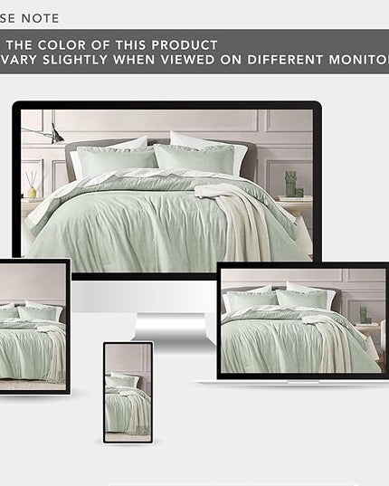 Degrees of Comfort Sage Green Comforter Set Twin Size, Lightweight Summer Comforters, Soft Chambray Print Cover, Down Alternative Filling, 2 Pieces Bedding Sets Including 1 Comforter and 1 Pillow Sham - LeafyLoom