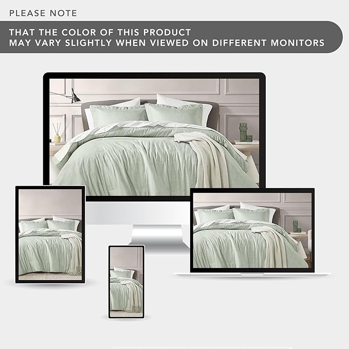 Degrees of Comfort Sage Green Comforter Set Twin Size, Lightweight Summer Comforters, Soft Chambray Print Cover, Down Alternative Filling, 2 Pieces Bedding Sets Including 1 Comforter and 1 Pillow Sham - LeafyLoom