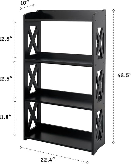 Black Bookshelf, Natural Wood Bookshelf, 4 Tier Bookcase, Open Bookshelf, bookshelves Freestanding Display Storage Shelves for Bedroom, Living Room and Office (Black) - LeafyLoom