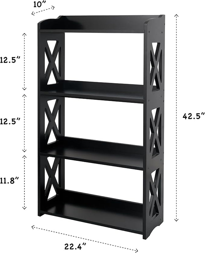Black Bookshelf, Natural Wood Bookshelf, 4 Tier Bookcase, Open Bookshelf, bookshelves Freestanding Display Storage Shelves for Bedroom, Living Room and Office (Black) - LeafyLoom