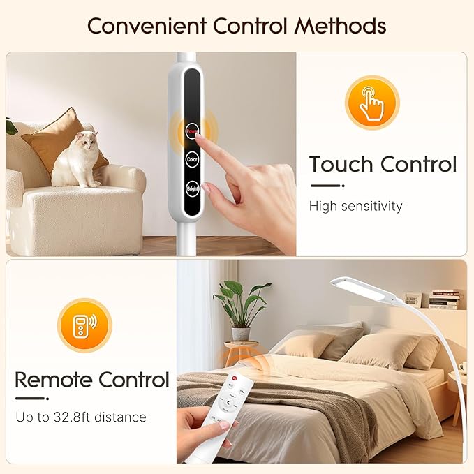 Syrinx Floor Lamp, Floor LED Lamp/LED Light Lamp/Remote Control & Touch/Adjustable Flexible Gooseneck (White) - LeafyLoom
