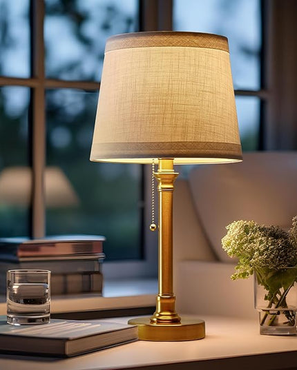 Oneach 19.5'' Gold Table Lamp for Living Room Nightstand Modern Lamps Brass Table Lamp for Bedroom Metal Bedside Lamp with White Drum Shade - LeafyLoom