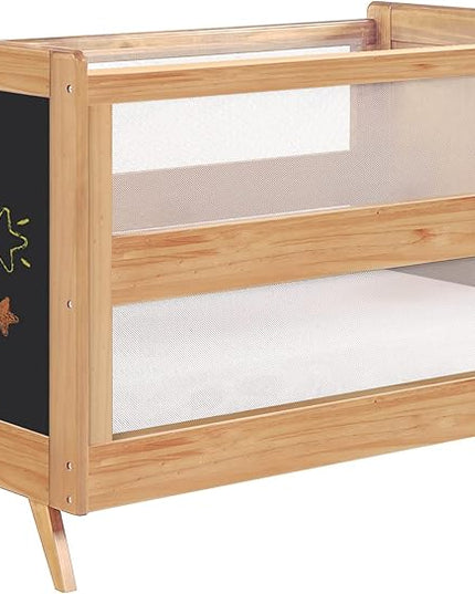 BreathableBaby Breathable Mesh 3-in-1 Convertible Crib (Toddler Bed Kit Sold Separately) — Beech & Chalkboard — Two Adjustable Mattress Heights — Greenguard Gold Certified - LeafyLoom
